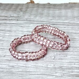 Handmade Pink Beaded Stackable Ring - Women Jewelry Rings